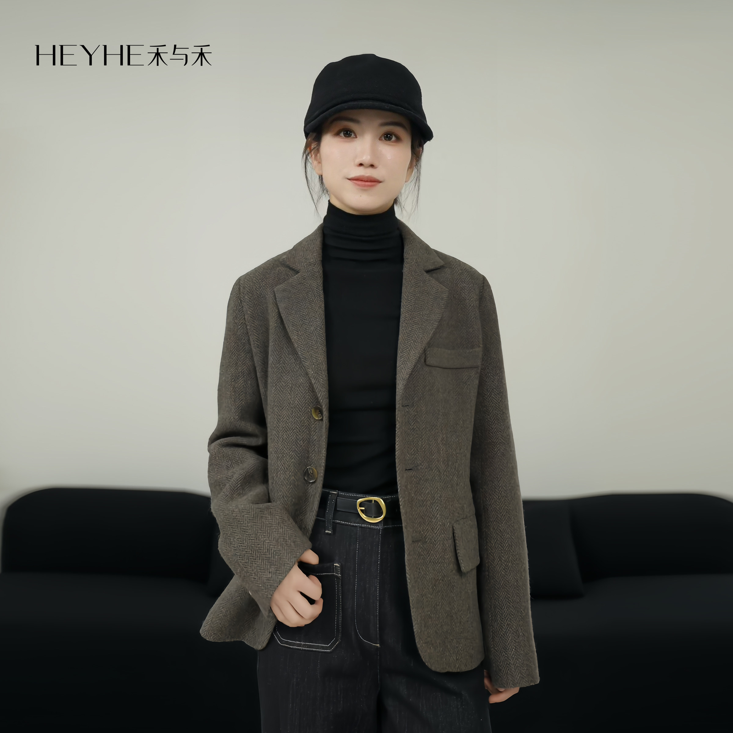 小禾【时光格纹2.0】羊毛混纺翻领人字粗纹理单排扣毛呢外套西装,女装/女士精品,毛呢外套,淘宝优惠券,粉丝福利购,淘宝优惠卷