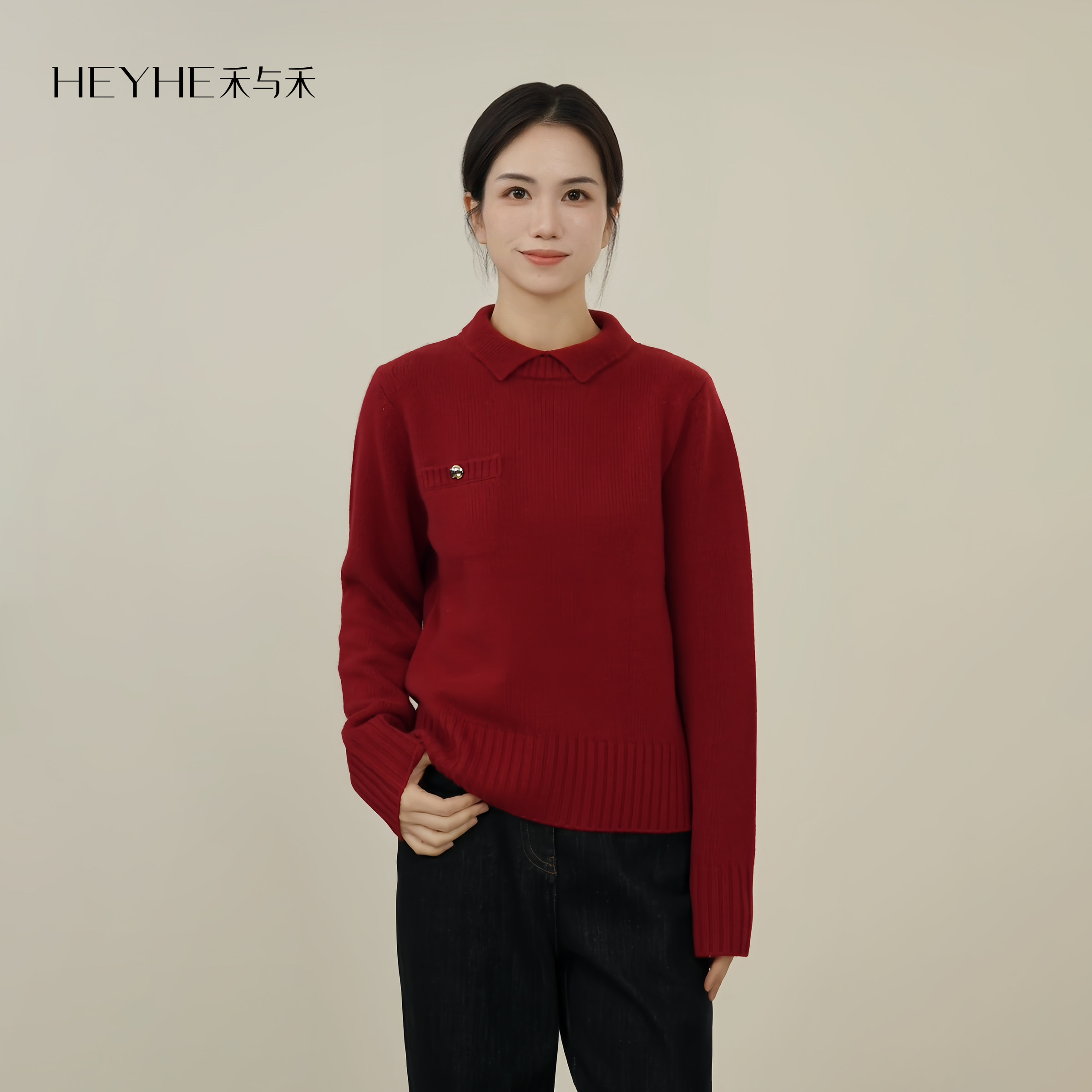 小禾【元启】山羊绒绵羊毛小翻领叠穿简约秀气温柔假口袋针织衫女,女装/女士精品,毛针织衫,淘宝优惠券,粉丝福利购,淘宝优惠卷