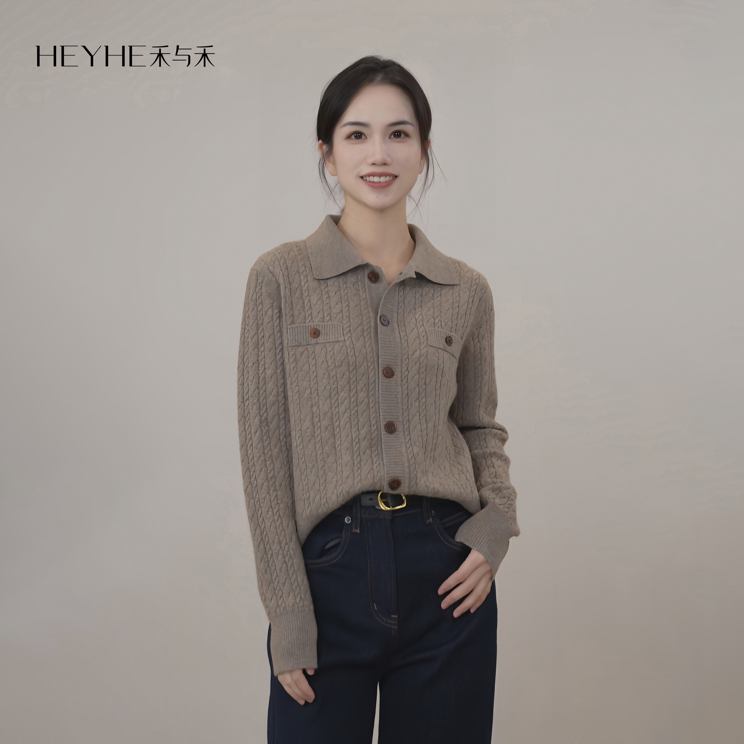 小禾【绯闻女孩】MORO高奢luna无染色100山羊绒翻领麻花毛针织衫