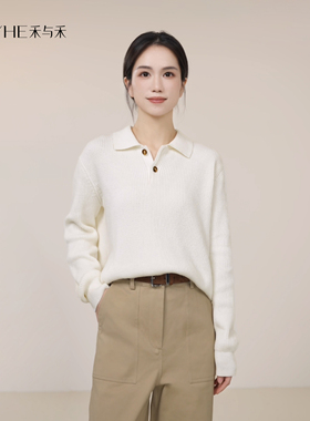 小禾【白桦树】100棉老钱风Polo领慵懒宽松简约翻领毛衣针织衫女