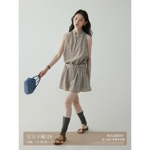 条纹挂脖露肩腰带短裙女25夏季 「芥末派VOOE」法式 撞色显瘦连衣裙