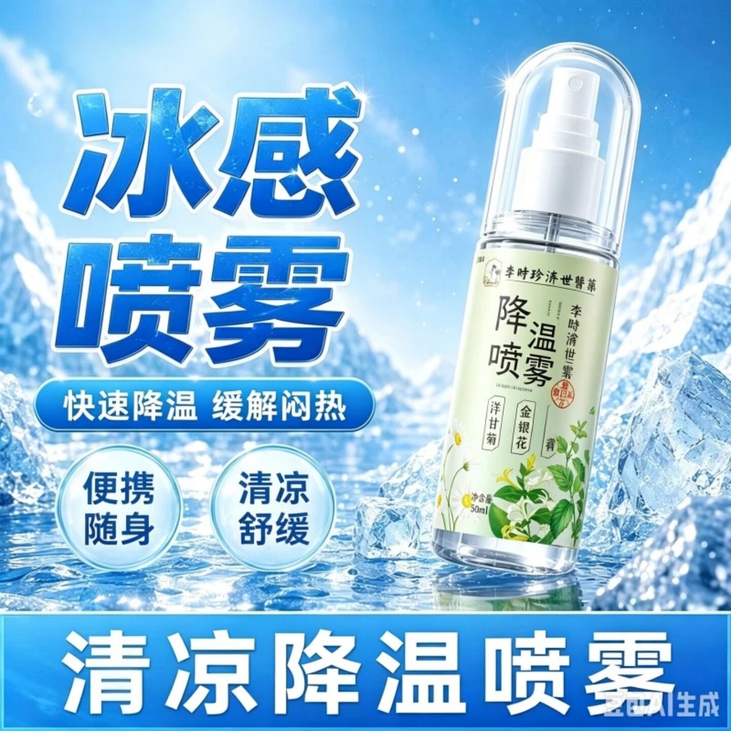 夏季常备李时珍降温喷雾草本清凉便携装多场景适用快速降温喷剂
