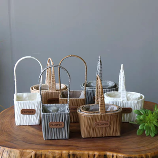 鲜花花蓝子藤编手提花蓝田园篮子桌面干花小清新礼品摆台礼花篮塑