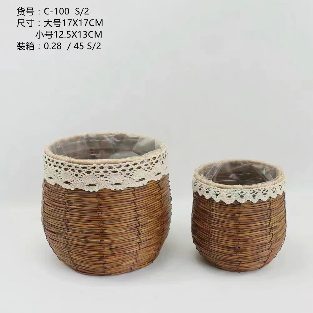 编织花蓝编花盆手工编干花篮插花创意柳编藤编花绿萝田园篮子摆件