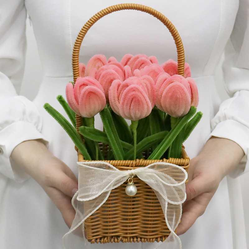 郁金香扭扭棒diy材料包花篮花束手工教师节送老师女生闺蜜生日礼