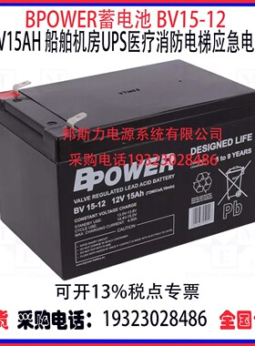 美国BPOWER蓄电池BV15-12 12V15AH船舶机房UPS医疗消防应急电源