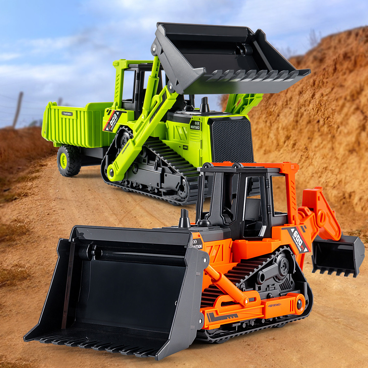 二合一超大号仿真工程车男孩双头推土机翻斗采矿车儿童玩具车