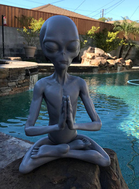 爆款冥想外星人树脂花园摆件UFO
