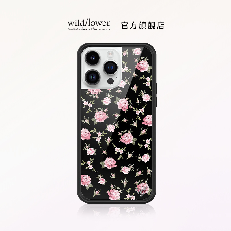 Wildflower黑粉色花朵手机壳Black & Pink Floral适用苹果iPhone16/15/14/13/Pro/Max/Plus硬壳全包wf赵露思