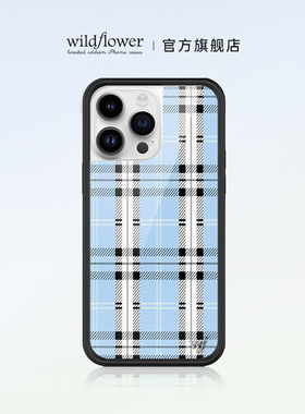 Wildflower蓝色格子手机壳Blue Plaid适用苹果iPhone16/15/14/13/Pro/Max硬壳全包硅胶防摔欧美时尚wf蓝格