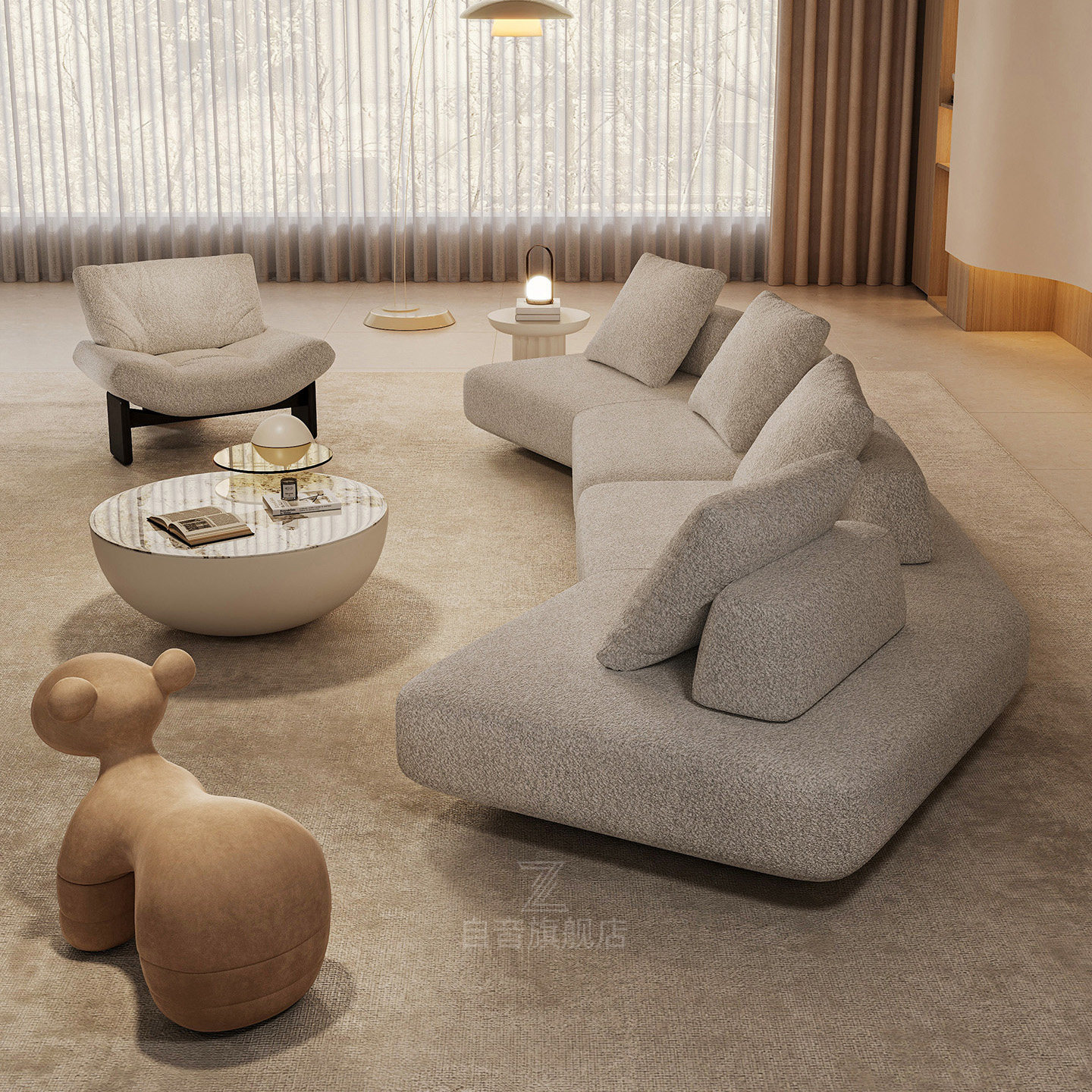 异形转角沙发组合雪尼尔布艺可移动靠背模块现代意式极简设计师