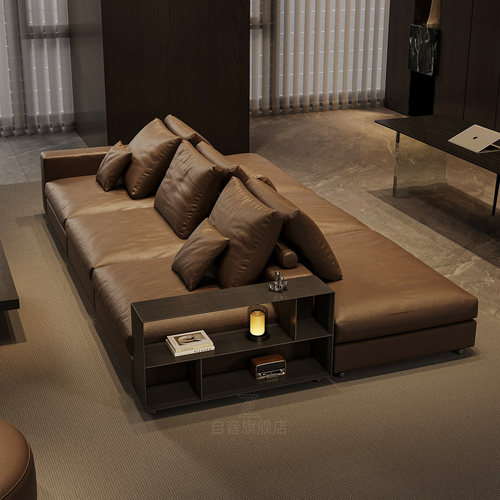 双面可坐背靠背直排真皮沙发