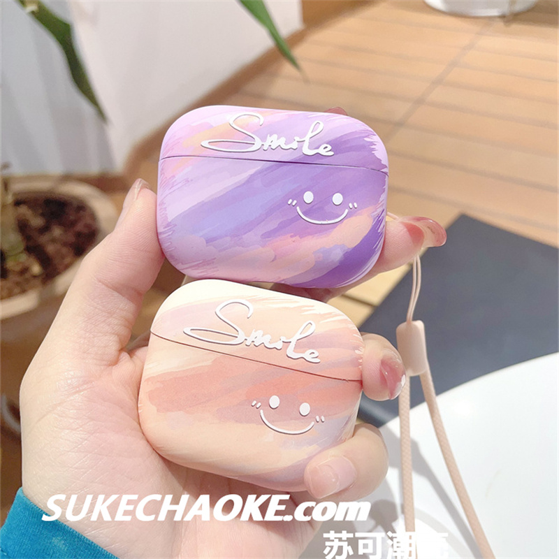 紫色云彩笑脸适用airpodspro2usbc苹果第二代airpods3代磨砂高级感c口typec防摔airpods1/2不掉盖蓝牙耳机壳
