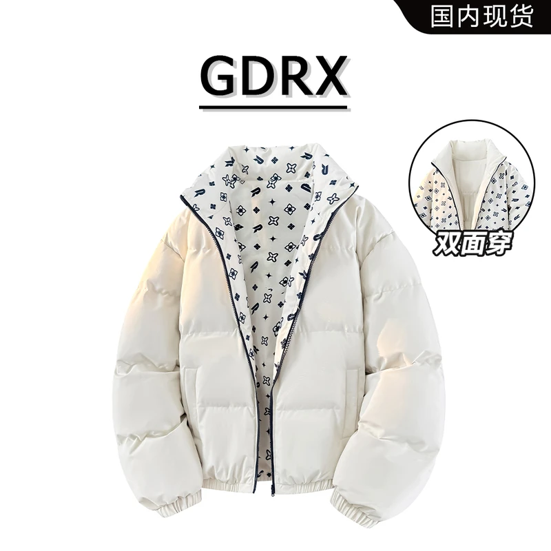 GDRX美式双面穿时尚棉衣男冬季新款满印面包服潮流百搭男生衣服