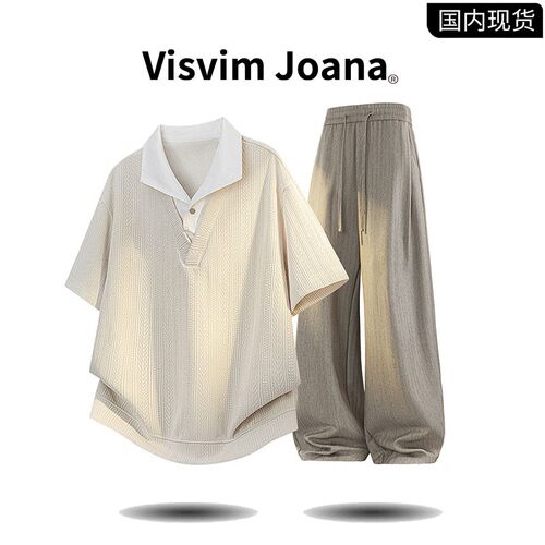 品牌现货撤柜】VISVIM JOANA夏季新款老钱风麦穗纹假两件T恤套装