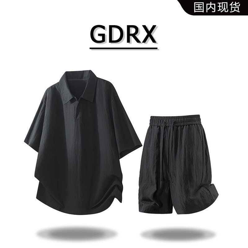 GDRX美式潮流高级感短袖T恤套装2026夏季新款休闲短裤两件套男装