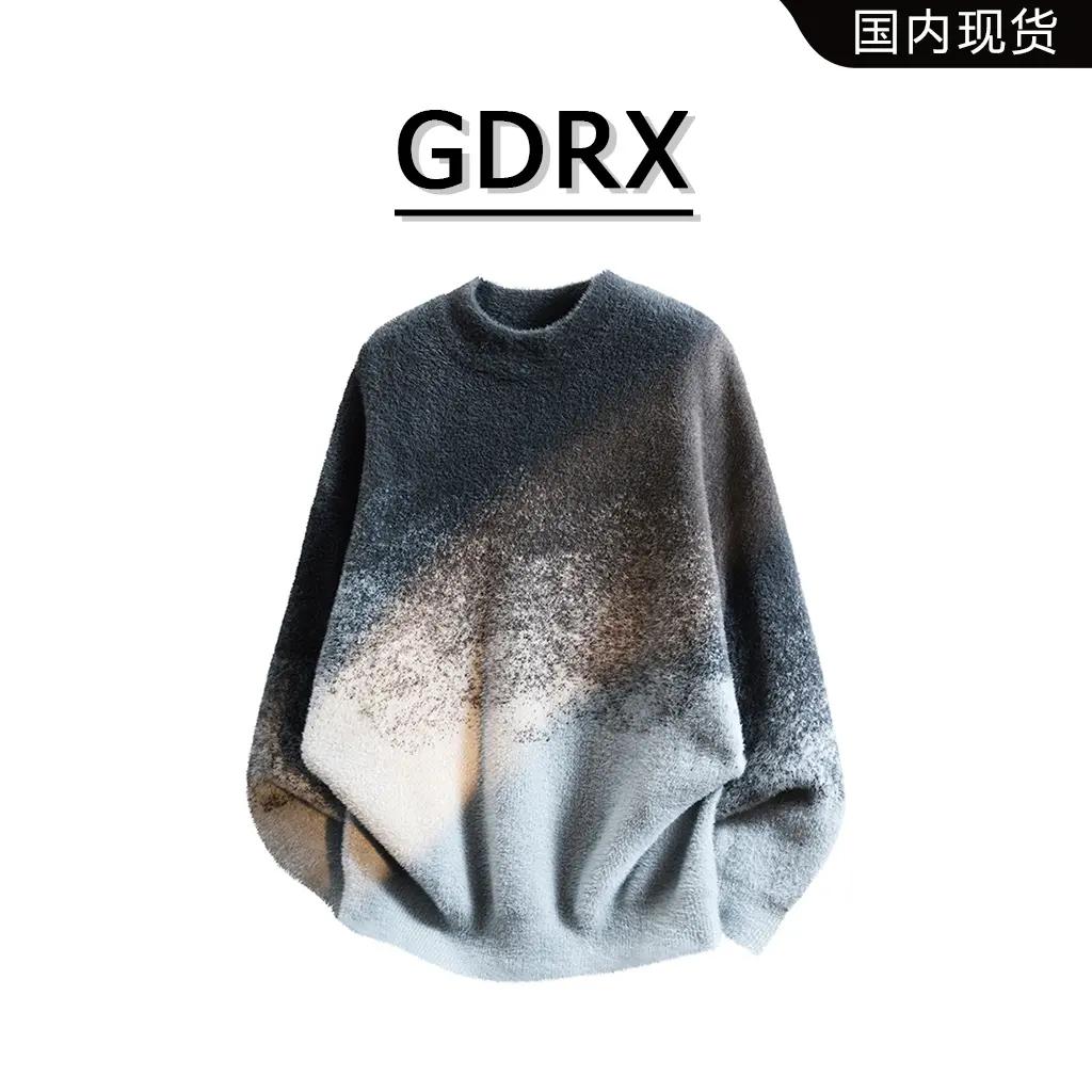 GDRX半高领男款渐变毛衣2025秋冬季仿貂毛加厚免烫针织衫男装上衣