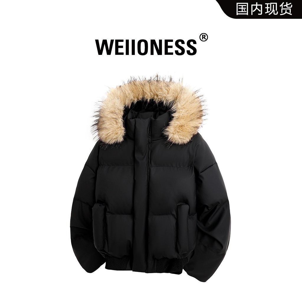 WEIIONESS连帽保暖棉衣男士秋冬潮流毛领休闲高级感外套轻奢男装