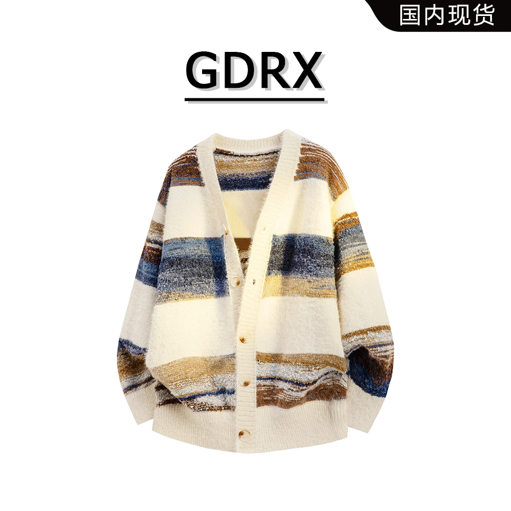 美式复古男款V领毛衣开衫外套