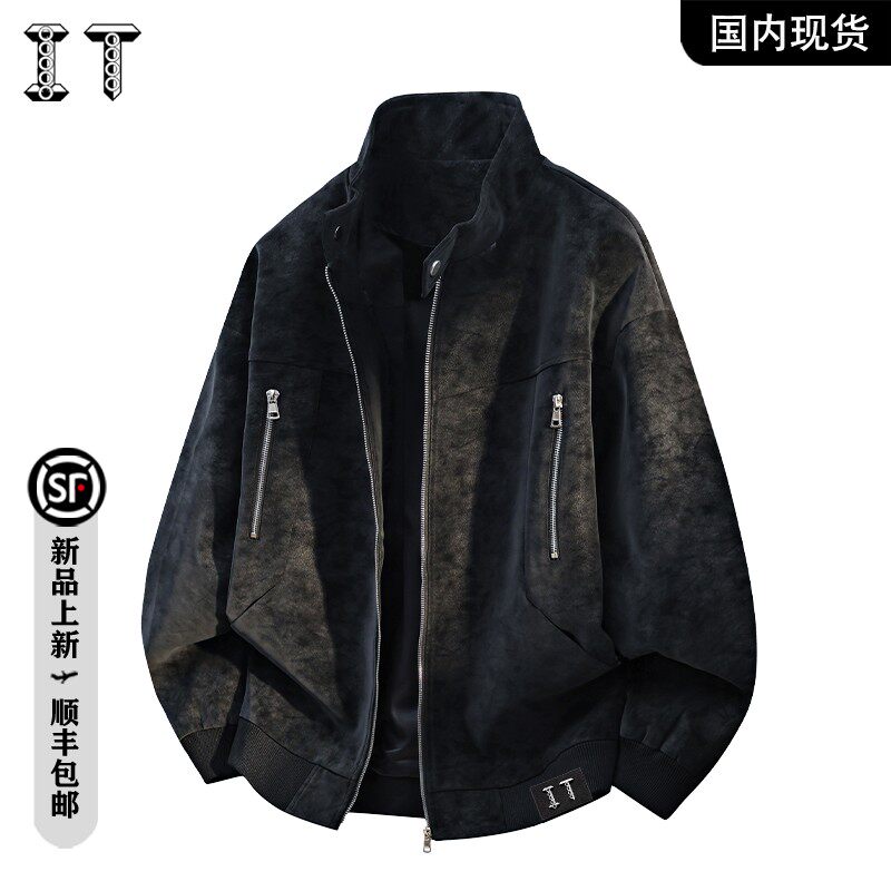 品牌撤柜清仓】IT潮牌 巴恩风大码立领皮衣夹克男春季休闲外套