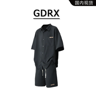 短袖 套装 GDRX冰丝男士 衬衫 宽松痞帅慵懒风休闲两件套 2025夏季 新款