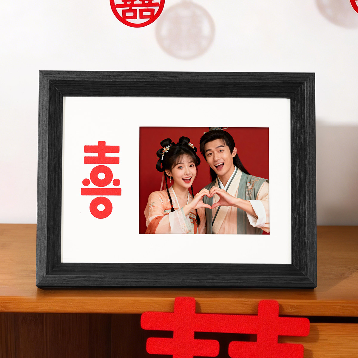 实木相框摆台加洗红底照片结婚照登记照定制婚纱照证件照8寸摆件