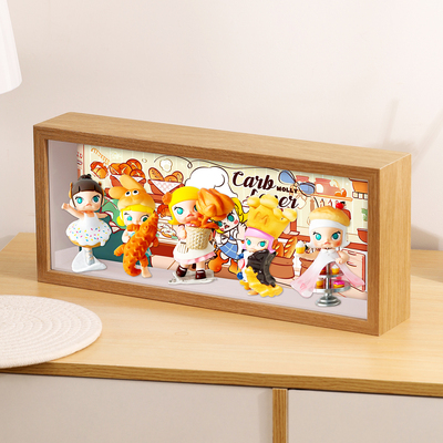 泡泡玛特molly面包脑袋盲盒收纳盒手办收纳柜茉莉展示框防尘相框