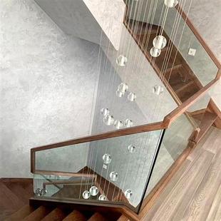别墅护栏 整体定制实木楼梯玻璃扶手双梁跃层室内踏步阁楼家用复式