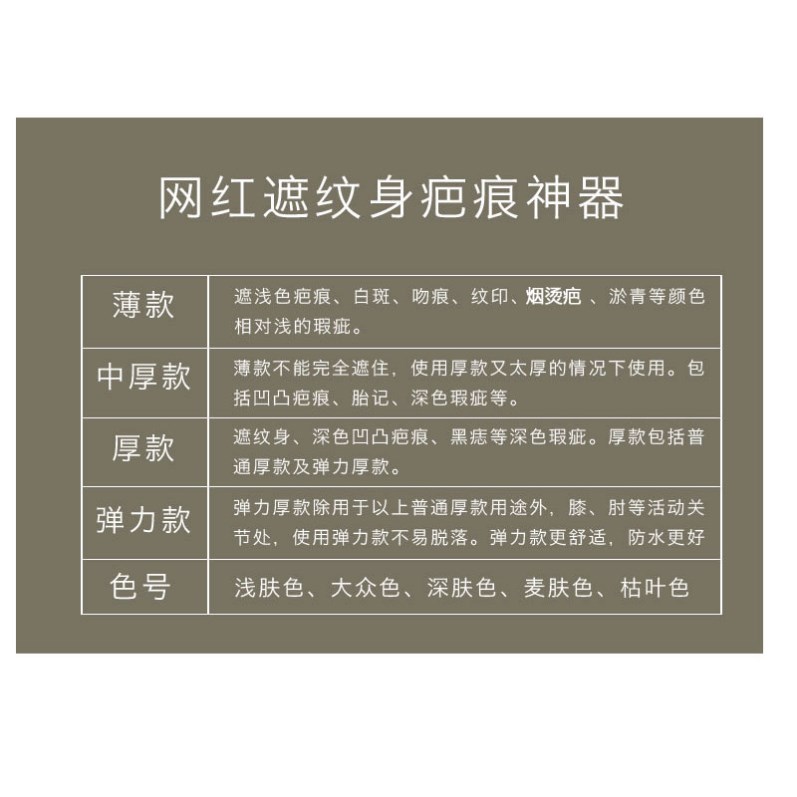 遮纹身创口贴遮盖手术疤痕疙瘩隐形神器胎记胶布大面积防水小腿 彩妆/香水/美妆工具 遮瑕 原图主图