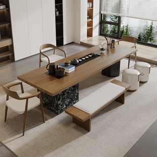 轻奢实木岛台泡茶桌椅组合一桌五椅家用客厅办公室高级感2024新款