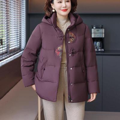 妈妈冬季高品质羽绒服中老年6070岁胖人大码中长款加厚白鸭绒上衣