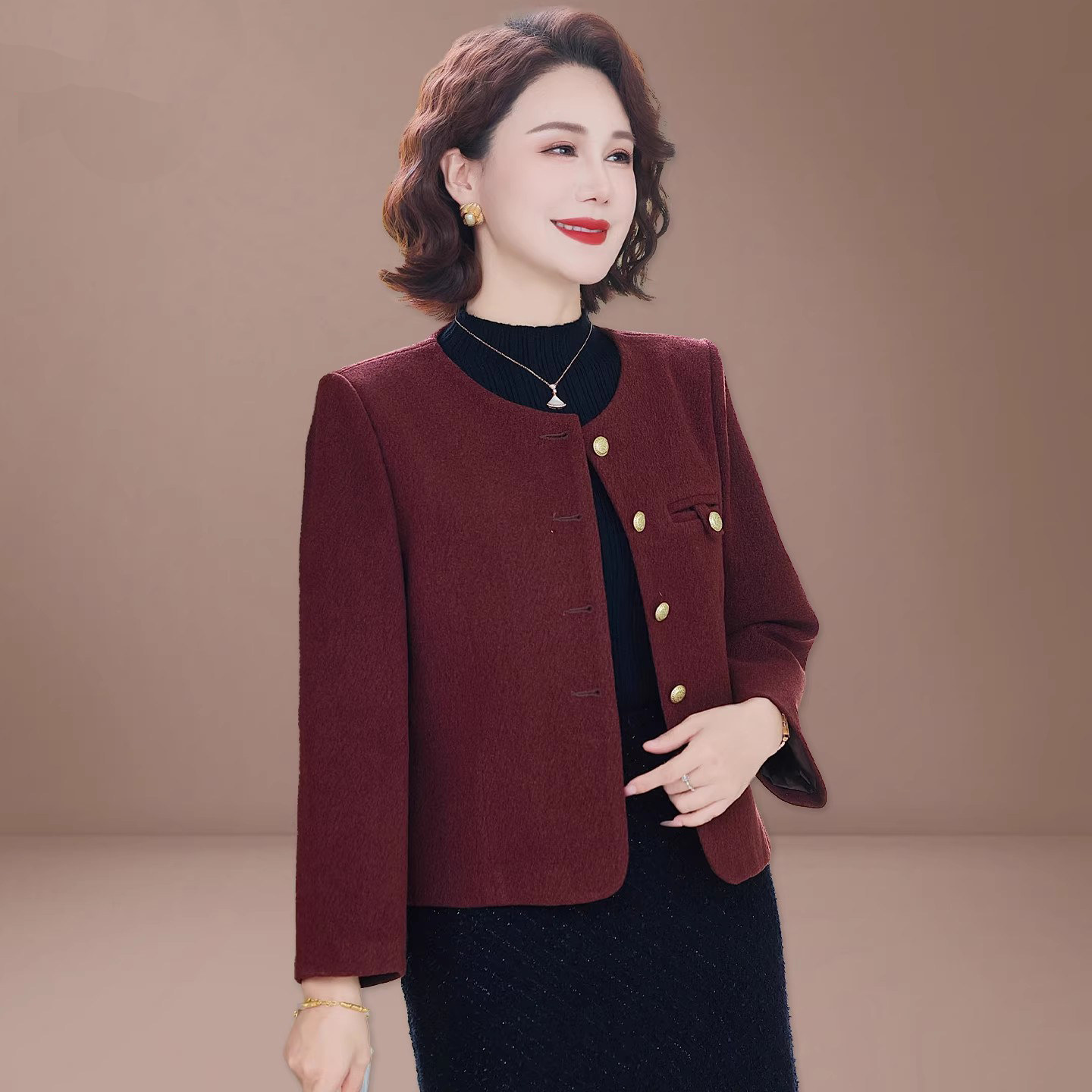 喜婆婆婚宴装洋气妈妈春秋结婚礼服红色外套中老年贵夫人高贵上衣