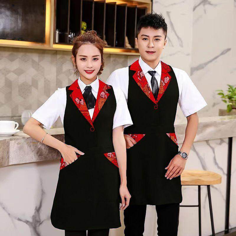 新款民族西装翻领时尚家用防水围裙防油厨房餐厅餐饮工作服酒店