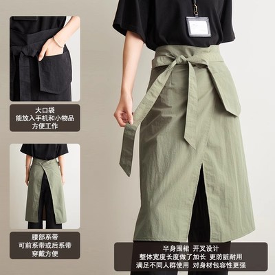 夏季薄款防泼水中餐厅烤肉火锅咖啡店全包工作服务员半身围裙印字