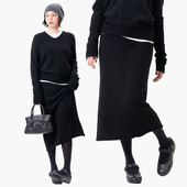 Link Exchange基础百搭澳羊毛针织A字长裙_舒适松紧腰休闲半裙