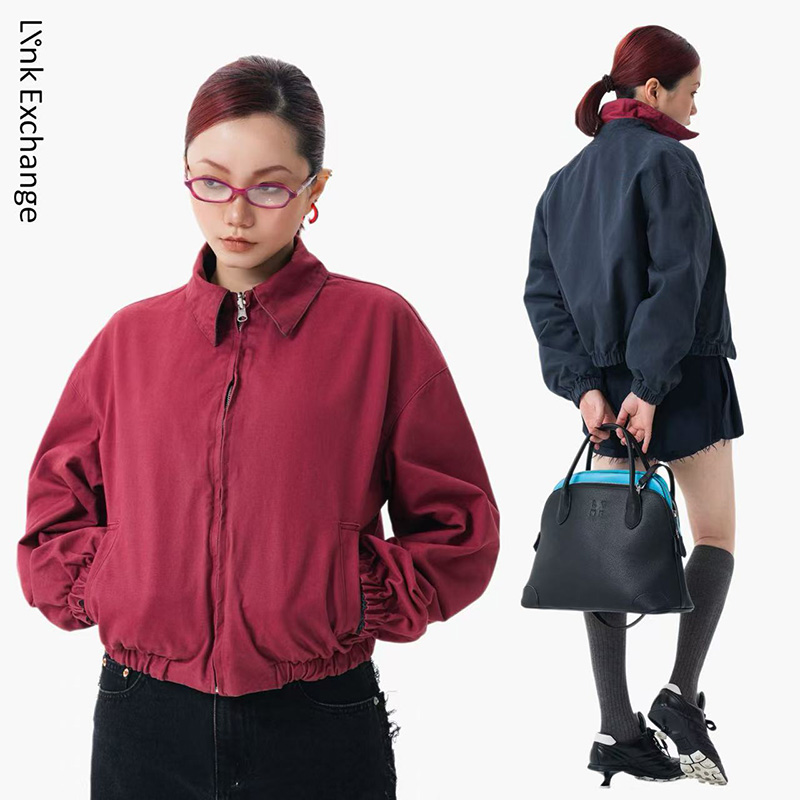 Link Exchange 2way粉蓝撞色双面可穿工装夹克_时髦实穿短外套