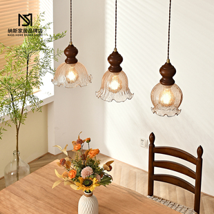 法式中古风餐厅吊灯冰裂纹南洋风胡桃色实木吧台岛台卧室床头吊灯