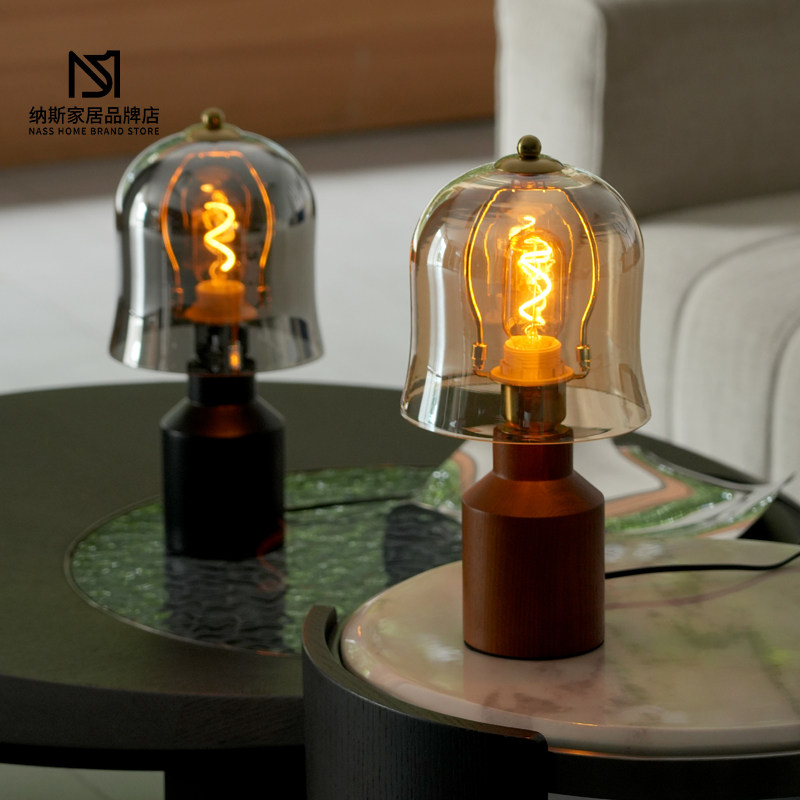 法式中古风玻璃台灯美式复古卧室床头吧台咖啡厅实木装饰氛围灯