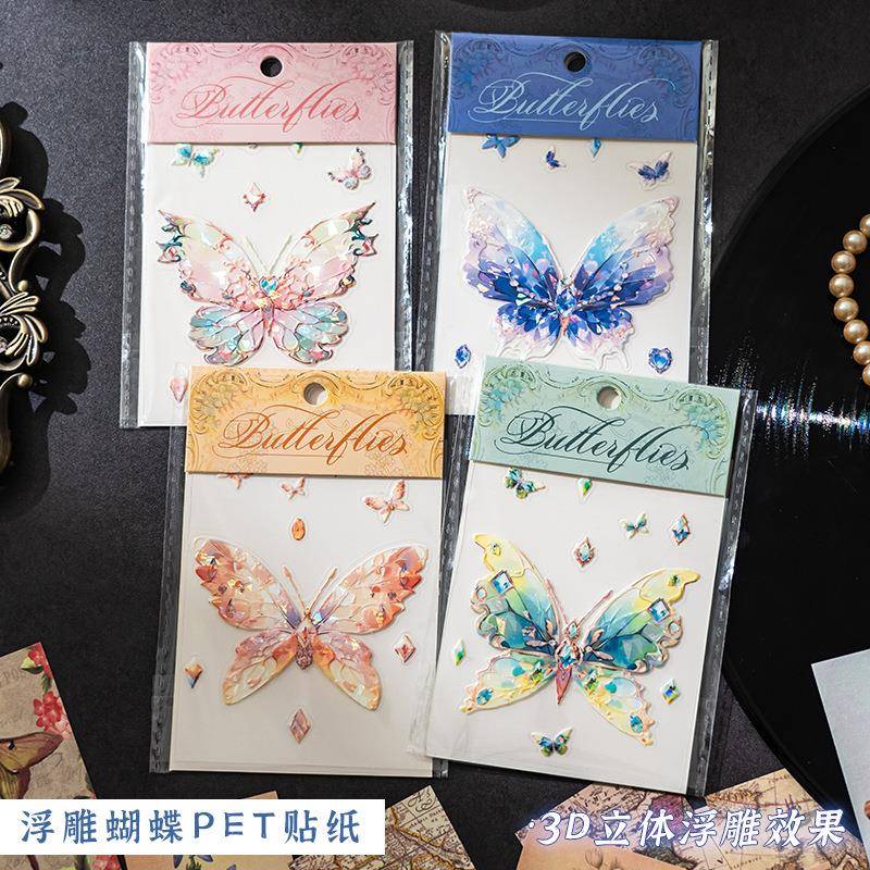 浮雕蝴蝶贴纸立体创意素材手账动物装饰少女心手帐贴画图片