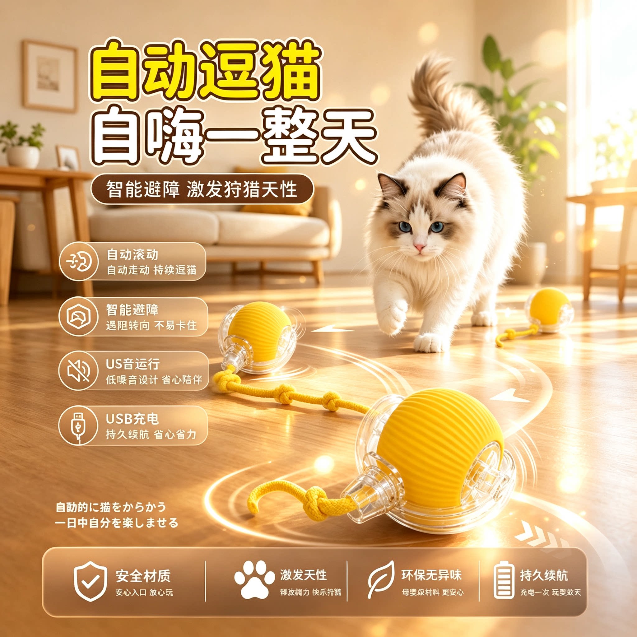 日本猫咪智能电动躲避球玩具