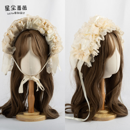 奶油蕾丝花嫁头饰bnt扁帽发带