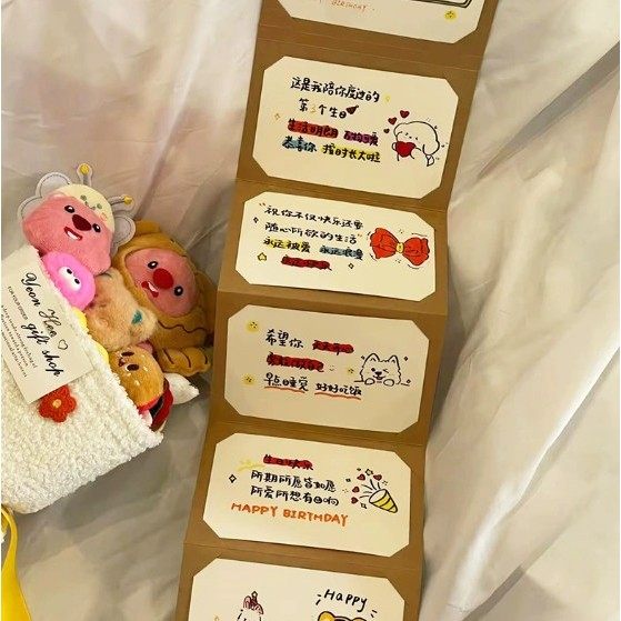 DIY手工风琴本贺卡册抽拉式贺卡材料包送情侣七夕情人节创意礼物