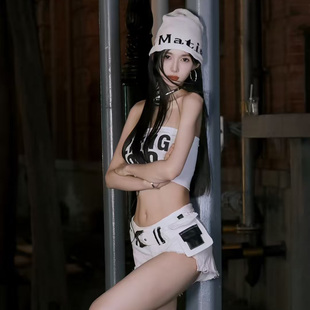 jazz跳舞heels辣妹风白色抹胸背心女外穿性感显瘦短款 打歌服上衣