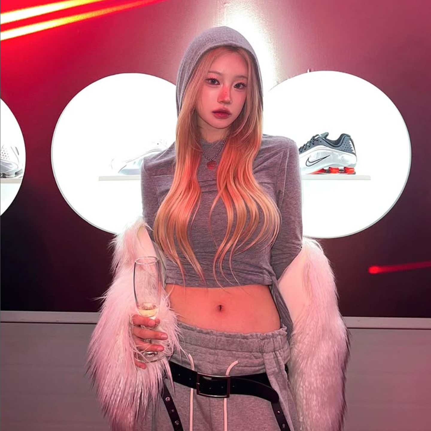 辣妹风连帽灰色针织衫女长袖修身显瘦jazz爵士跳舞上衣韩系T恤