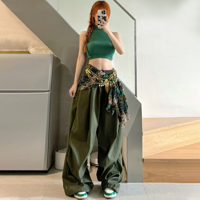 夏日上衣跳舞jazz爵士舞辣妹无袖背心打歌服阔腿工装裤舞蹈套装