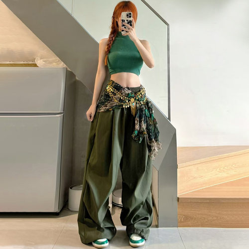 夏日上衣跳舞jazz爵士舞辣妹无袖背心打歌服阔腿工装裤舞蹈套装