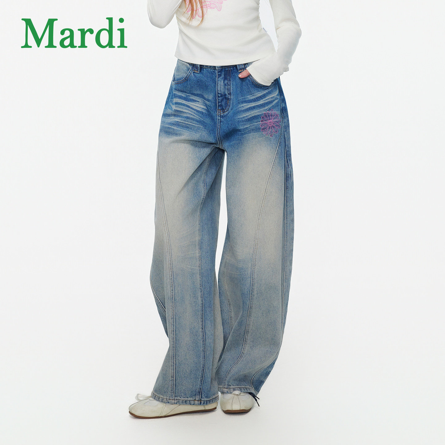 Mardi复古做旧字母牛仔裤女