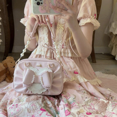 现现【桃桃小方盒】甜美少女古早感lolita原创斜跨手提多用女包