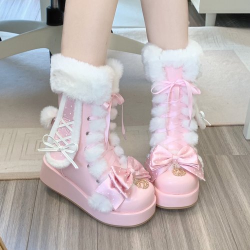 尾款【樱雪兔耳】圆头加绒加厚可爱甜美少女lolita冬靴子