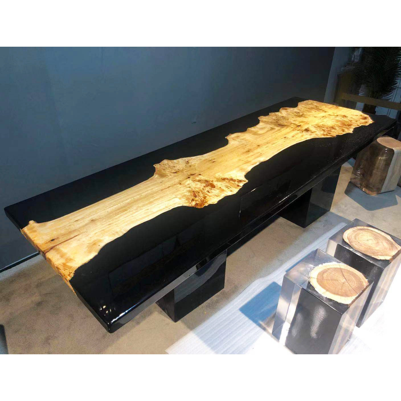 工厂直供杨木黑色大板桌亚克力树脂水晶桌茶桌精美工艺品